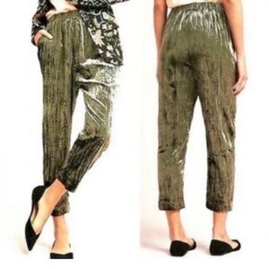 NWT! Anthropologie Kinley Green Crushed Velvet Pants Small